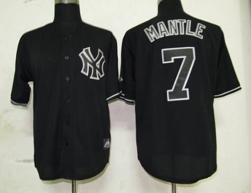 Yankees #7 Mickey Mantle Black Fashion Stitched MLB Jersey - Click Image to Close